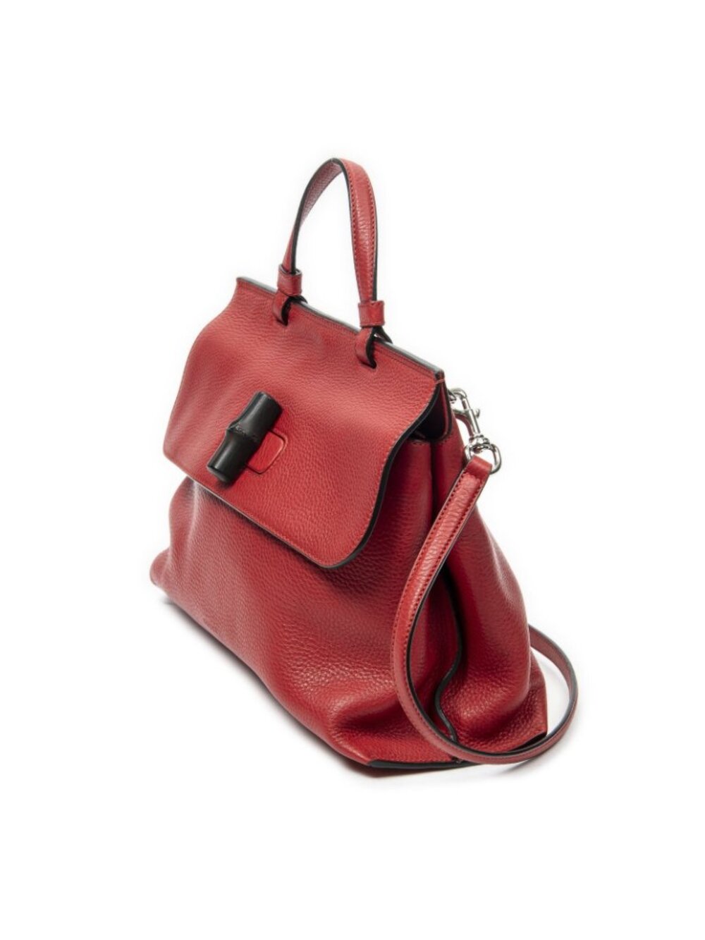 Gucci Midi Amfloral Bamboo Top Handle Red Gray Calfskin Leather - Picture 2 of 10